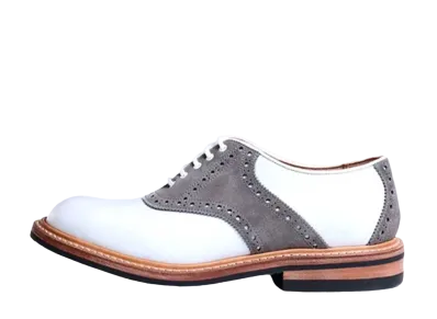 Tricker’s Saddle Shoes 4444 Calf Suede "White/Grey" M7439 Dainite Sole