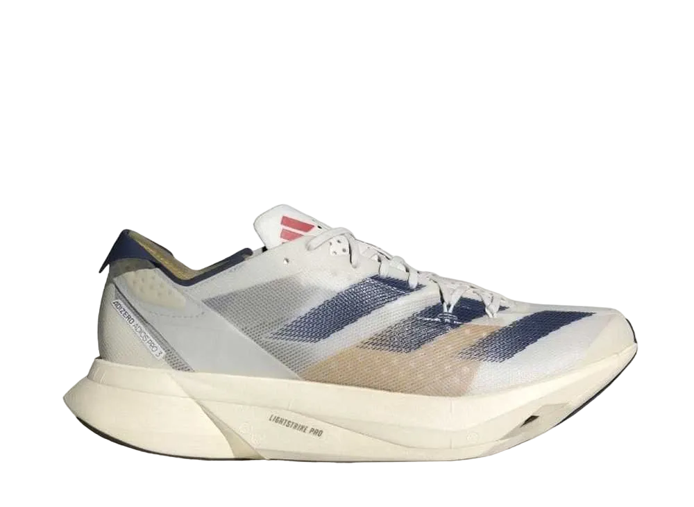 adidas Adizero Adios Pro 3 M "Footwear White/Dark Blue/Gold Metallic"