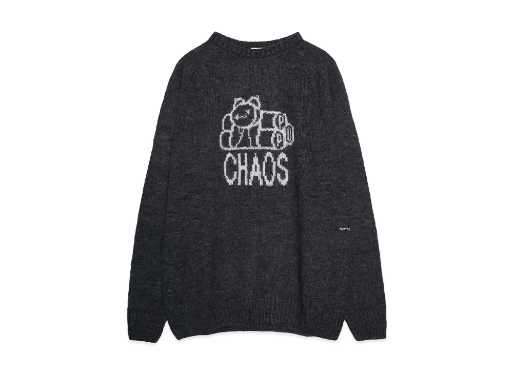POP TRADING COMPANY knitted chaos crewneck "ANTHRACITE"
