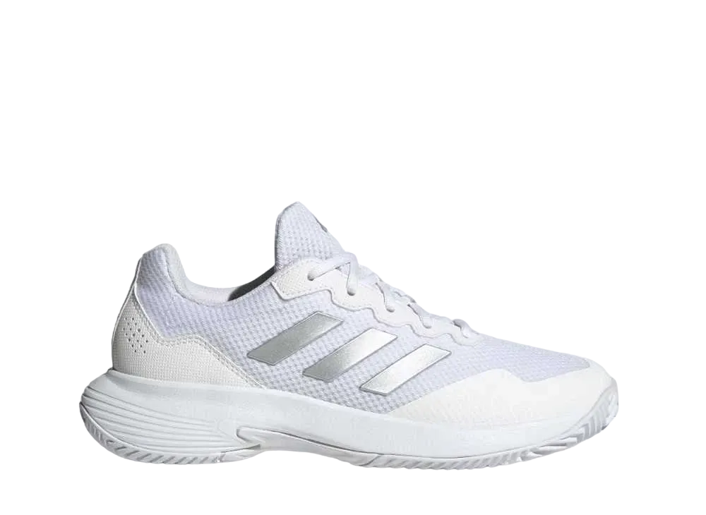 adidas Women's Gamecourt 2.0 Tennis "Footwear White/Silver Metallic"