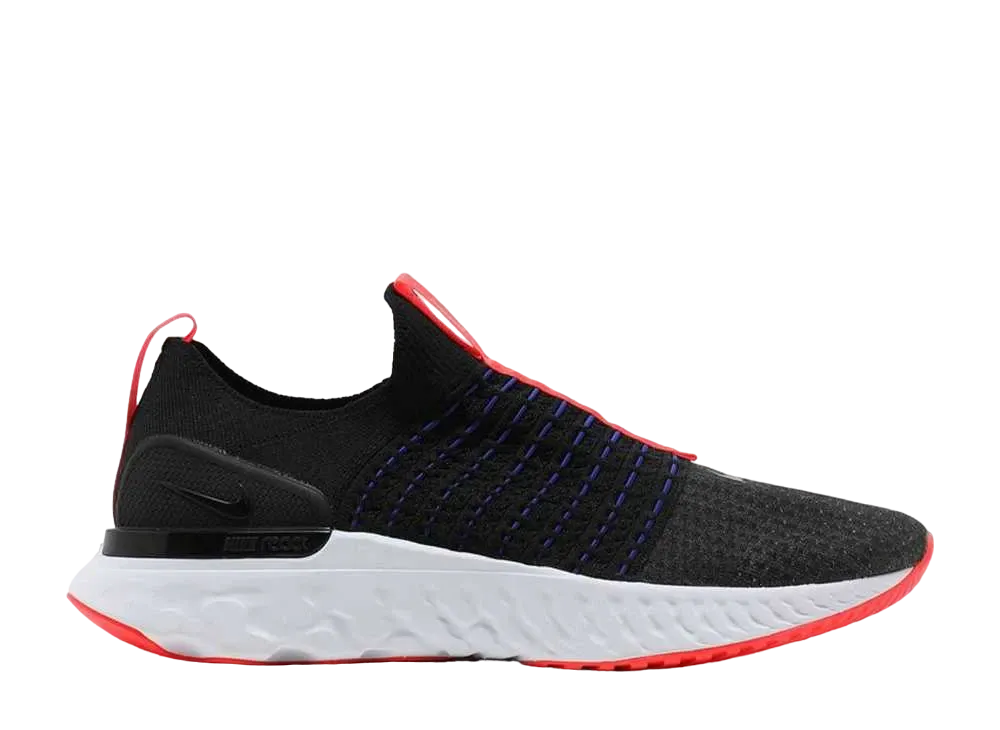 ナイキ リアクト ファントム ラン フライニット2 "ブラック/ブライトクリムゾン/ホワイト"