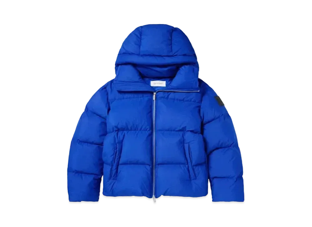 OFF-WHITE Logo Applique Quilting Shell Hooded Down Jacket "Blue"