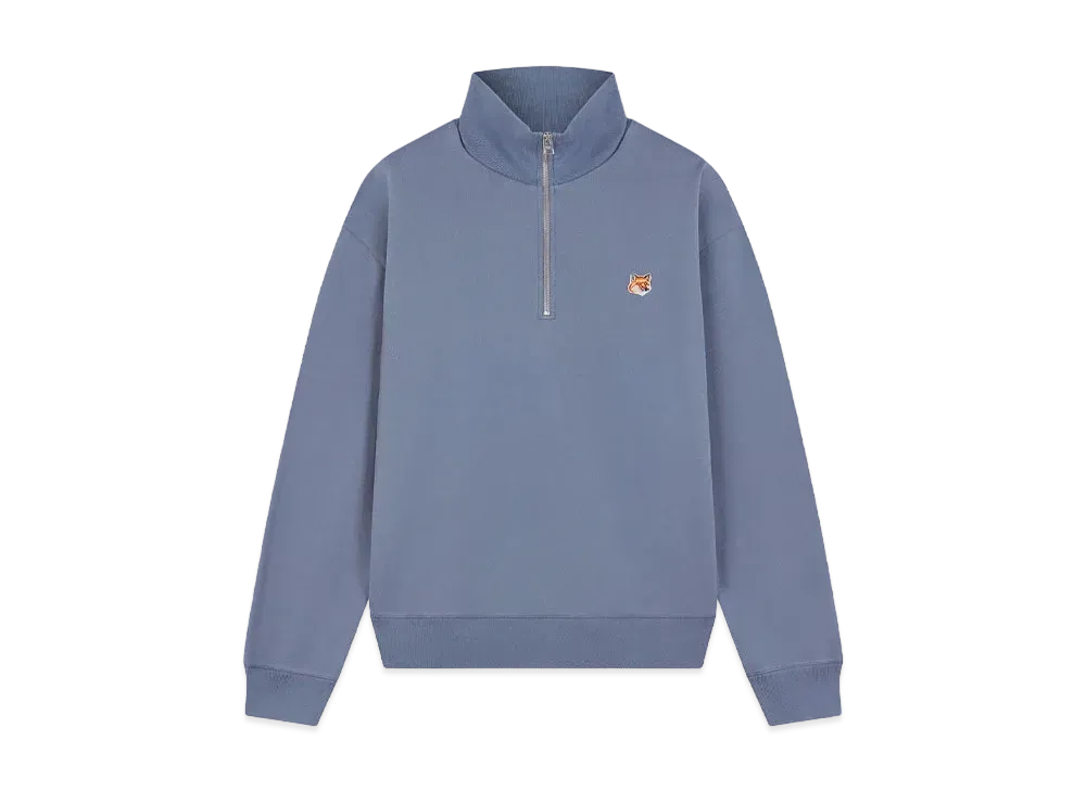 Maison Kitsune Fox Head Patch Comfort Half Zip Sweatshirt "Moonlight Blue"