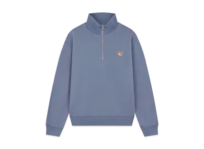 Maison Kitsune Fox Head Patch Comfort Half Zip Sweatshirt "Moonlight Blue"
