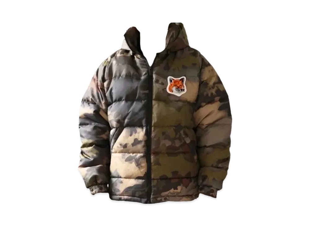 Maison Kitsune Quilting Camo Print Down Jacket "Khaki"