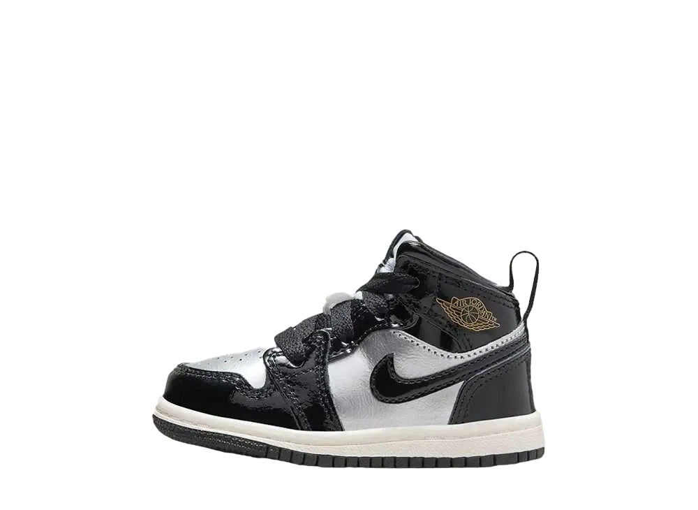 Nike TD Jordan 1 Mid SE "Black/Metallic Silver/Sail/Metallic Gold"