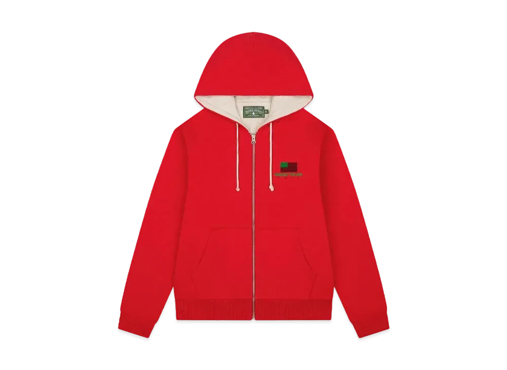 DENIM TEARS 1619 Pan African American Flag Thermal Lined Zip Hoodie "Red"