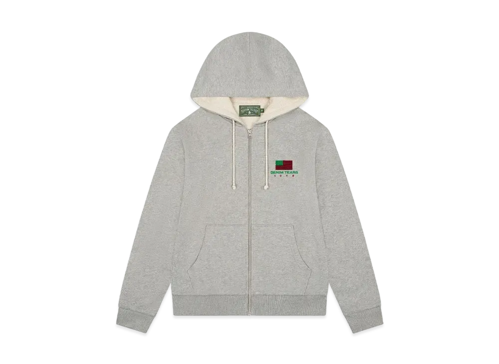 DENIM TEARS 1619 Pan African American Flag Thermal Lined Zip Hoodie "Grey"