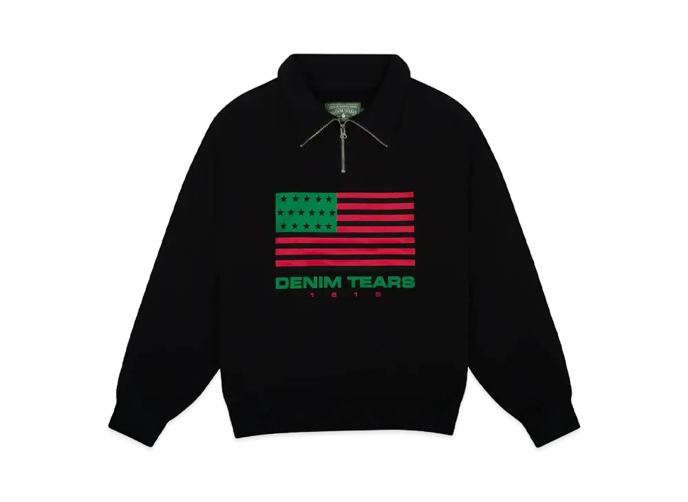 DENIM TEARS ADG Pan African American Flag Half Zip "Black"