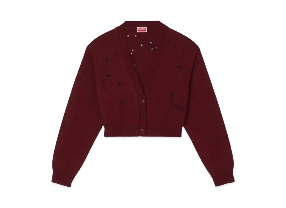 KENZO 'CONSTELLATION' Embroidery Cropped Cardigan "Bordeaux"