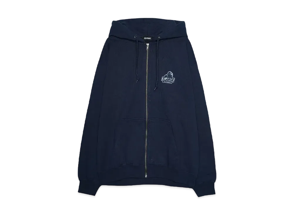 XLARGE BACKSIDE SLANTED OG ZIP HOODED SWEATSHIRT "NAVY"