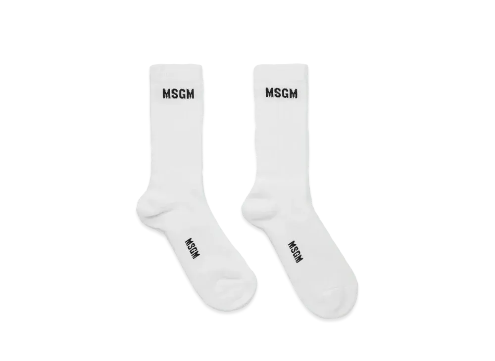MSGM White Stretch Cotton Socks With Impact Logo "White"