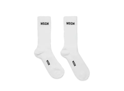 MSGM White Stretch Cotton Socks With Impact Logo "White"