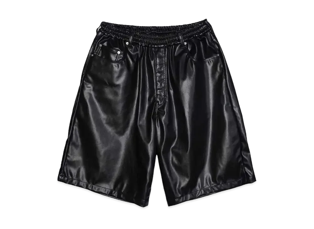 COOTIE PRODUCTIONS Faux Leather 5 Pocket Wide Easy Shorts "BLACK"