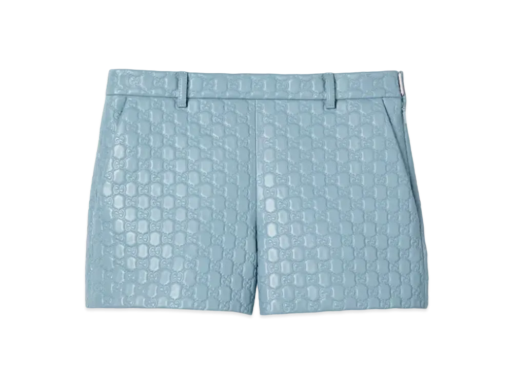グッチ GGエンボス レザー ショートパンツ "ライトブルー" ‎810398 XNA4F 4863