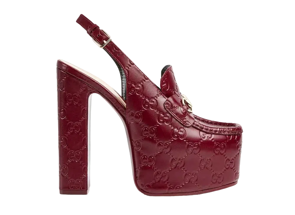 GUCCI Women's Horsebit Platform Loafer Slingback "Rosso Ancola"