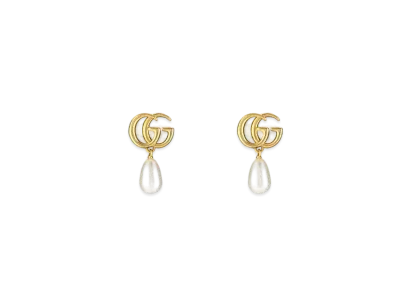 GUCCI GG Marmont Pearl Drop Earrings "Yellow Gold"
