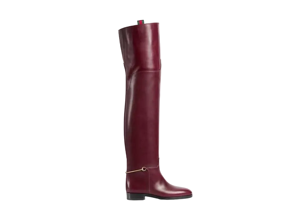 GUCCI Women's Slim Horsebit Knee-High Boot "Bordeaux"
