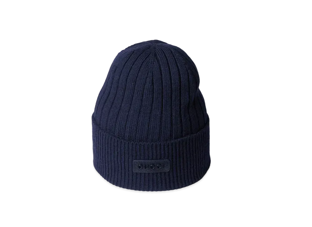 GUCCI Rib Knit Wool Hat "Dark Blue"