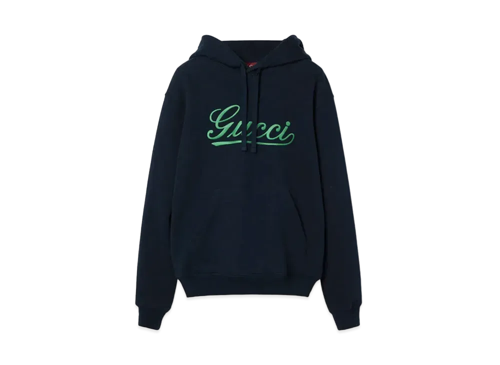 GUCCI Cotton Jersey Hooded Sweatshirt "Navy"