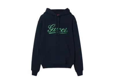 GUCCI Cotton Jersey Hooded Sweatshirt "Navy"