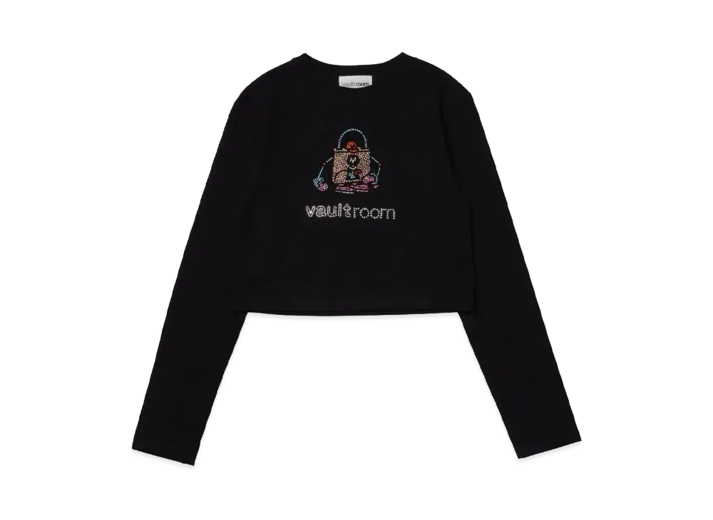 VAULTROOM Rhinestone Logo Cropped Long Sleeve T-Shirt "Black"