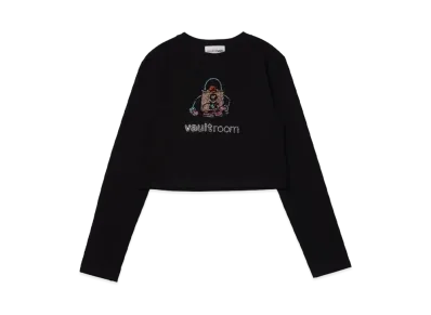 VAULTROOM Rhinestone Logo Cropped Long Sleeve T-Shirt "Black"