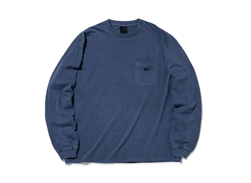 NEW ERA BLACK LABEL FW24 Long Sleeve Oversized Garment Dye Cotton Pocket T-Shirt "Navy"