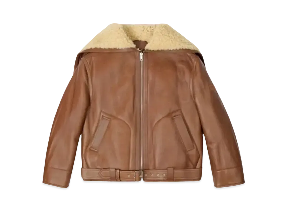 KENZO Reversible Shearling Blouson In Lambskin Leather "Dark Camel"
