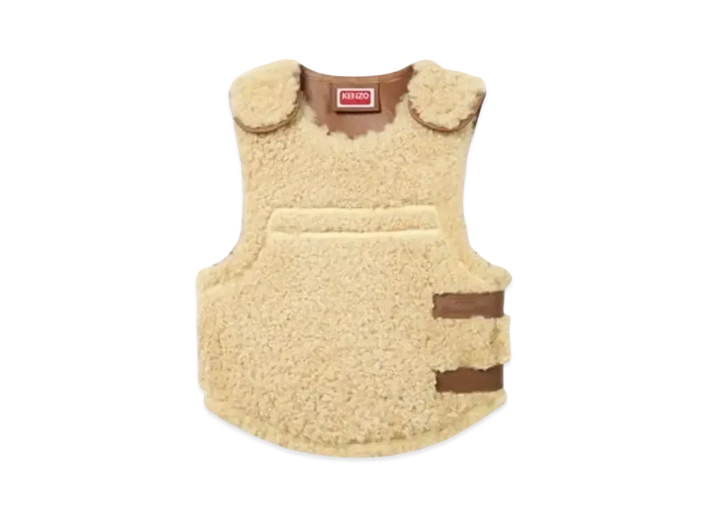 KENZO Shearling Gilet In Lambskin Leather "Dark Camel"