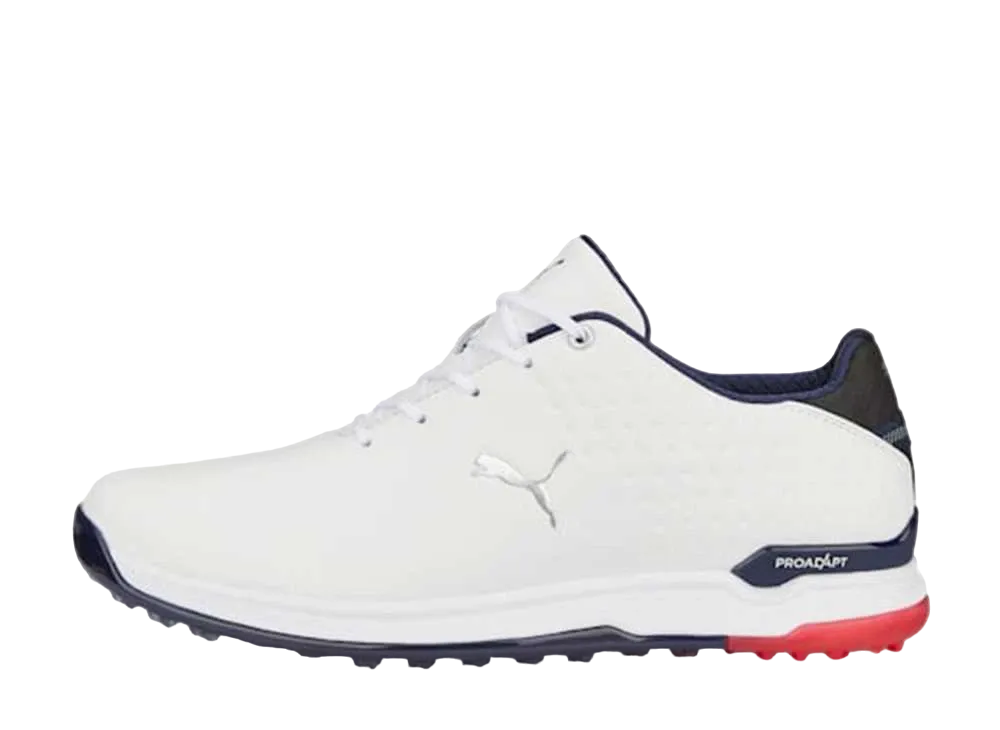 プーマ ゴルフ プロアダプト アルファキャット レザー ラバーソール "プーマホワイト/プーマネイビー/フォーオールタイムレッド"