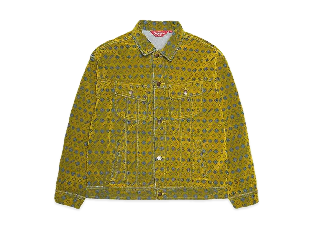 Supreme Flocked Denim Trucker Jacket "Mustard"