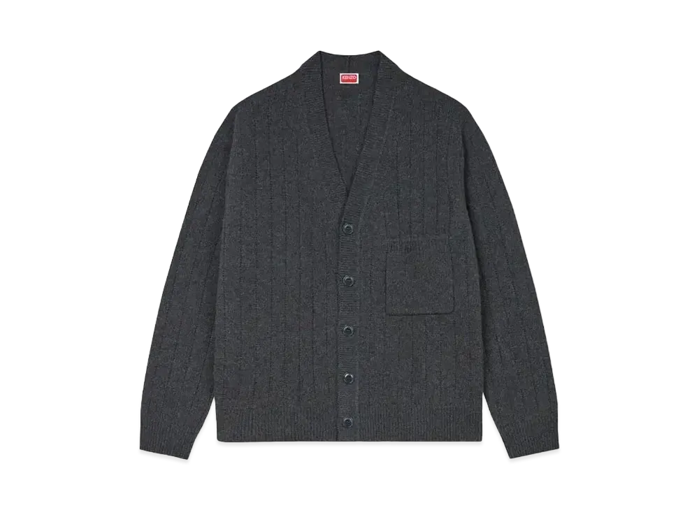 KENZO Embroidery Cash Wool Cardigan "Stone Grey"