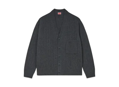 KENZO Embroidery Cash Wool Cardigan "Stone Grey"
