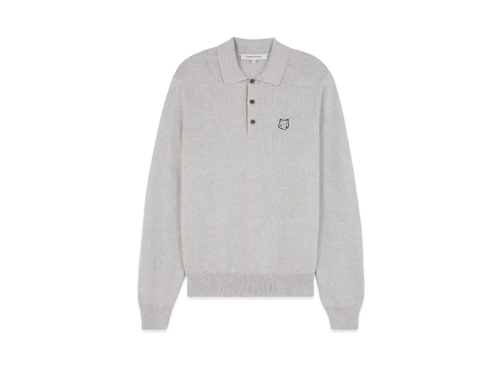 Maison Kitsune Bold Fox Head Patch Polo Jumper "Light Grey Melange"