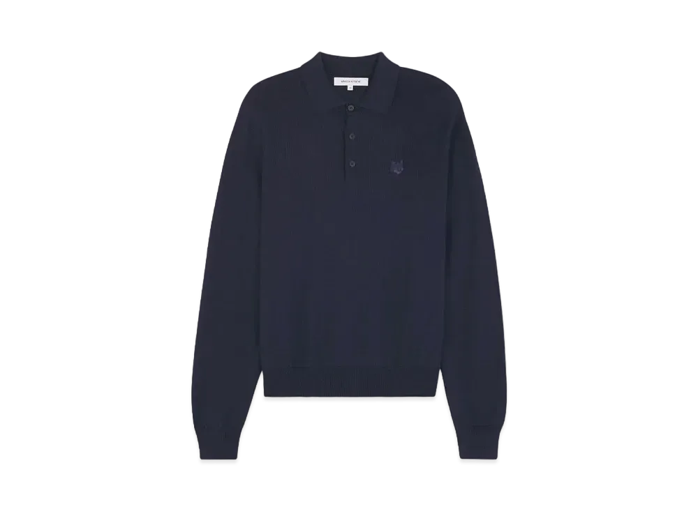 Maison Kitsune Bold Fox Head Patch Polo Jumper "Ink blue"