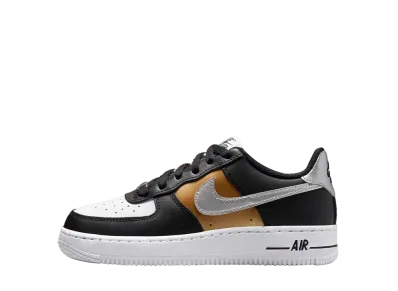 Nike GS Air Force 1 Low "Black/White/Metallic Silver/Metallic Gold"