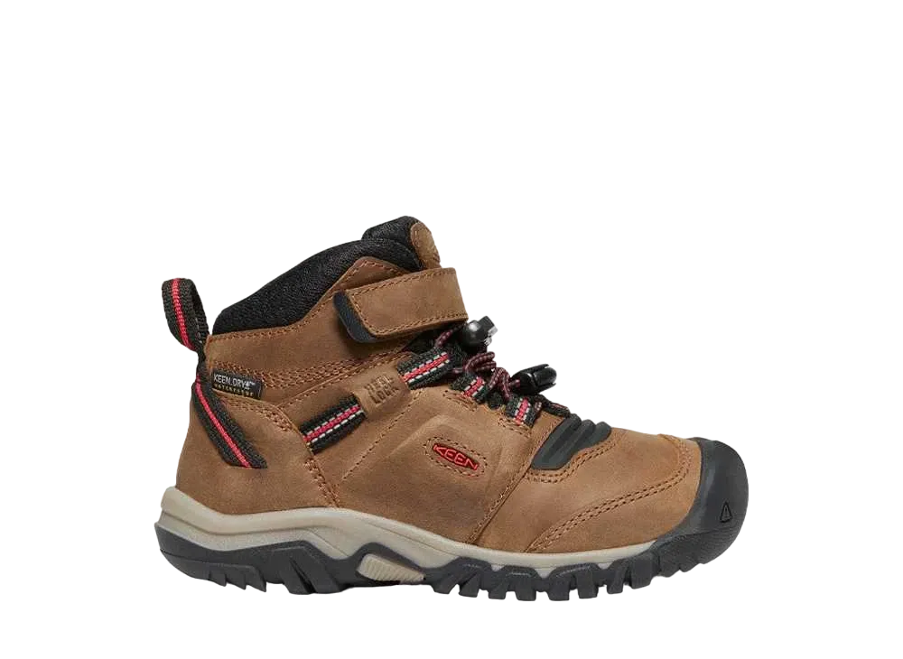 KEEN Little Kids Ridge Flex Mid Waterproof "Bison/Red Carpe"