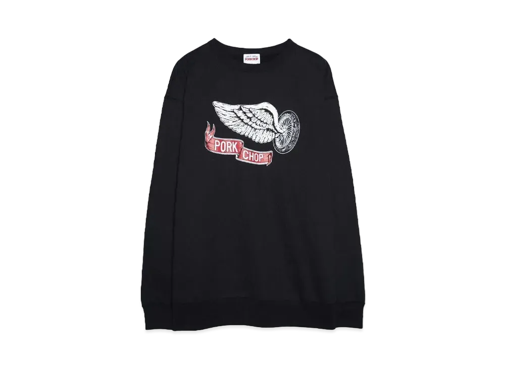 PORKCHOP x MASSES SWEAT CREW FLYING WEEL P "BLACK"