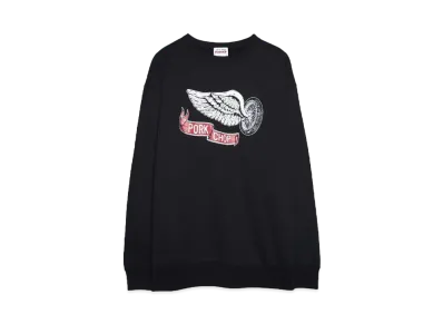 PORKCHOP x MASSES SWEAT CREW FLYING WEEL P "BLACK"