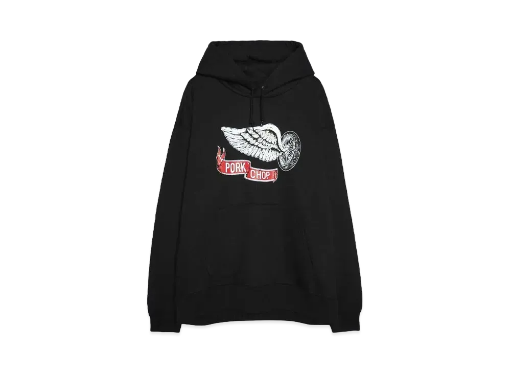 PORKCHOP x MASSES SWEAT HOODED FLYING WEEL P "BLACK"