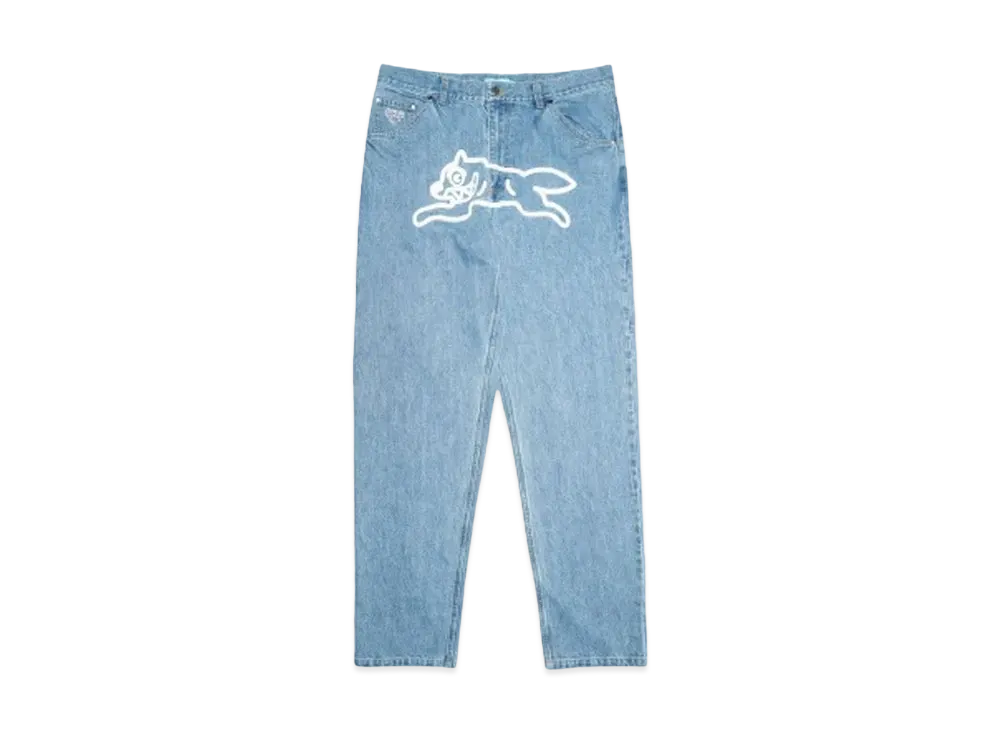 ICECREAM TAPERED BAGGY DENIM PANTS RUNNING DOG "BLUE"