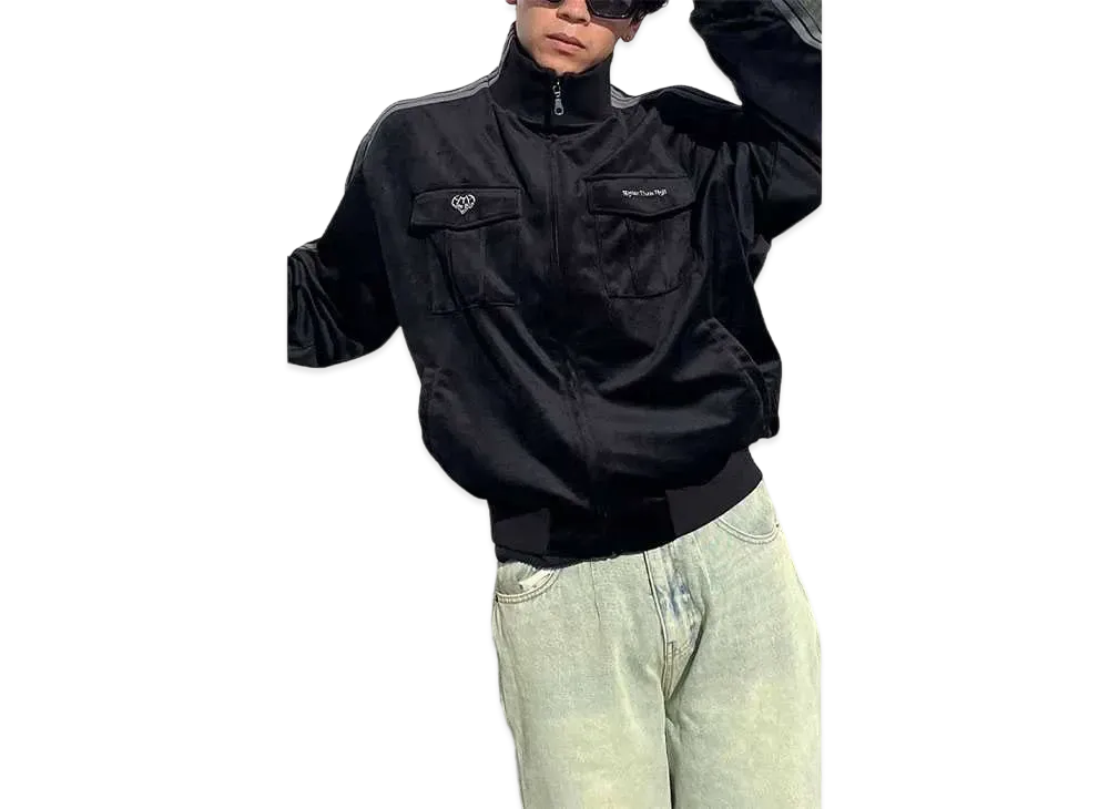 HTH velor track jacket "BLACK"