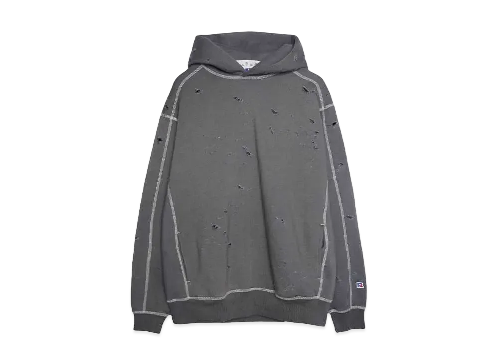 RUSSELL x Bal DISTRESSED ATHLETIC HEAVY COTTON HOODIE "CHARCOAL GRAY"