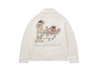GELATO PIQUE x Sesame Street Motif Jacquard Shawl Cardigan (Unisex) "Off White"