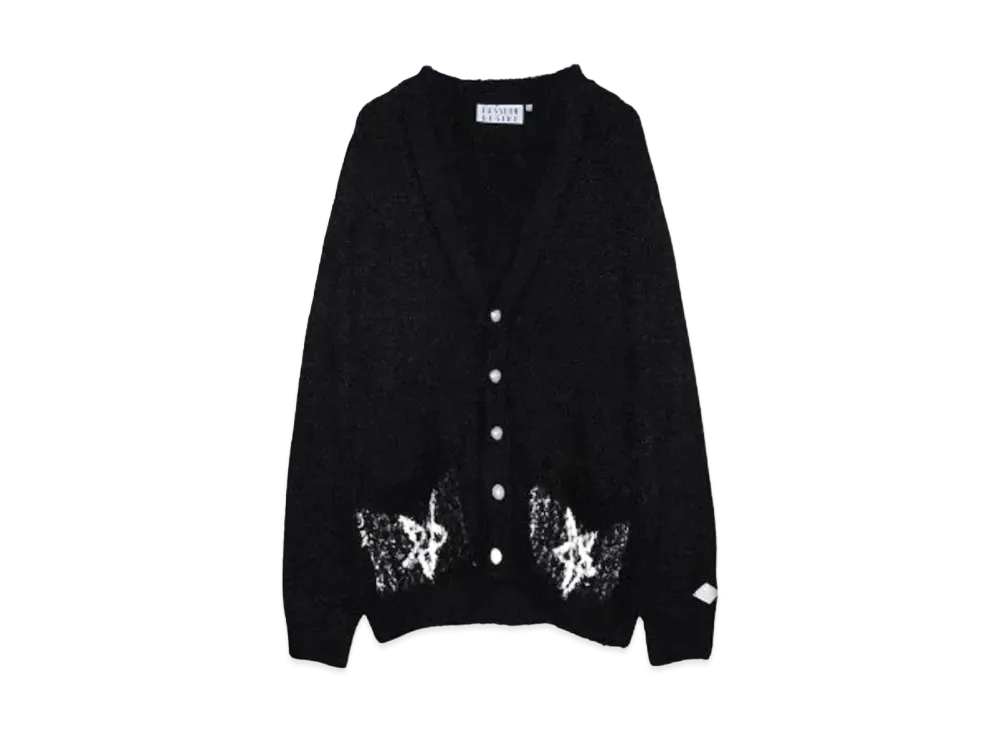 el conductorH SHAGGY KNIT CARDIGAN 'PENTAGRAM "BLACK"