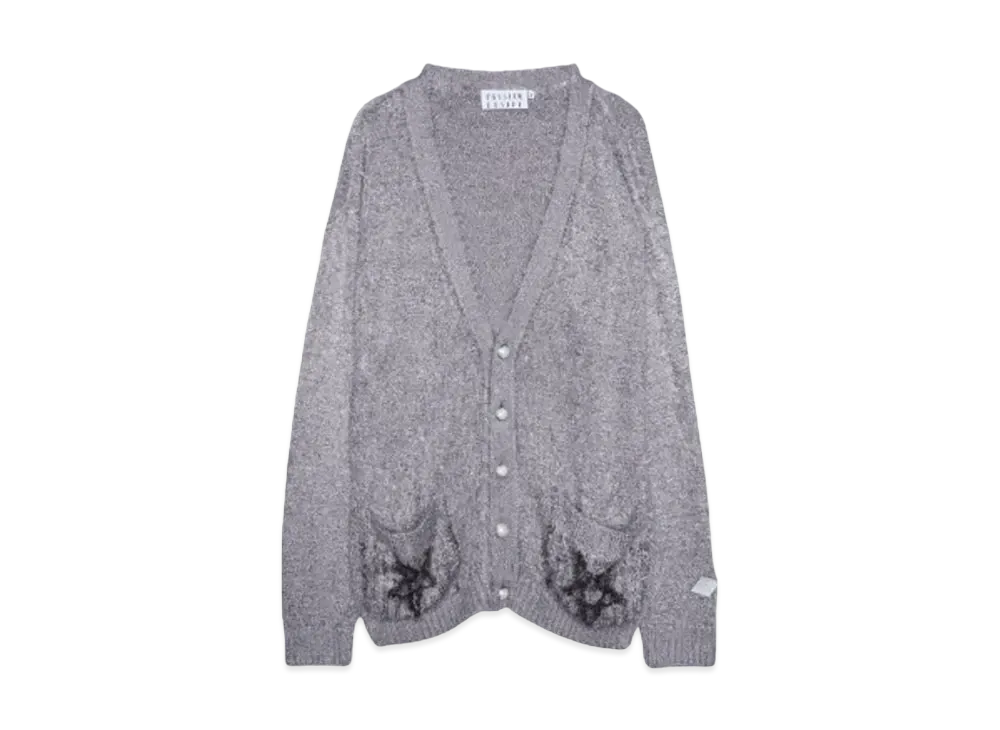 el conductorH SHAGGY KNIT CARDIGAN 'PENTAGRAM "GRAY"