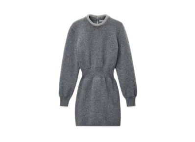 Alexander Wang Long Sleeve Dress In Wool Blend With Crystal Hotfix Trim "Charcoal"