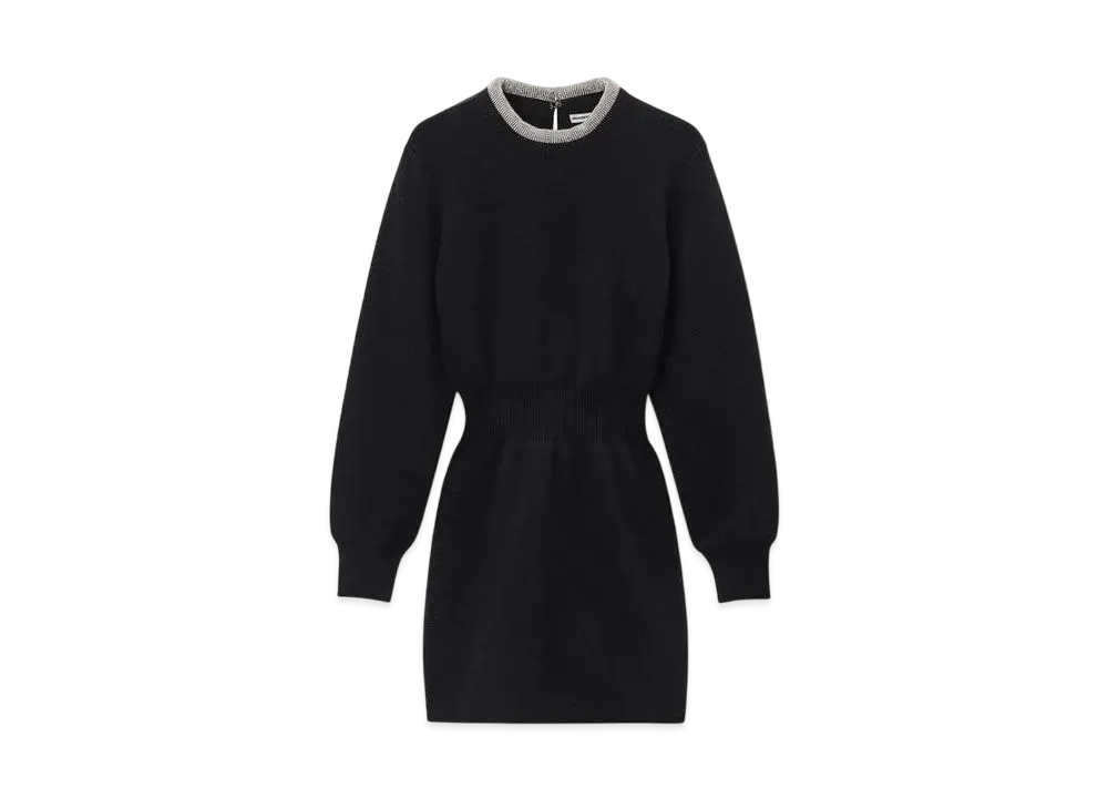Alexander Wang Long Sleeve Dress In Wool Blend With Crystal Hotfix Trim "Black"
