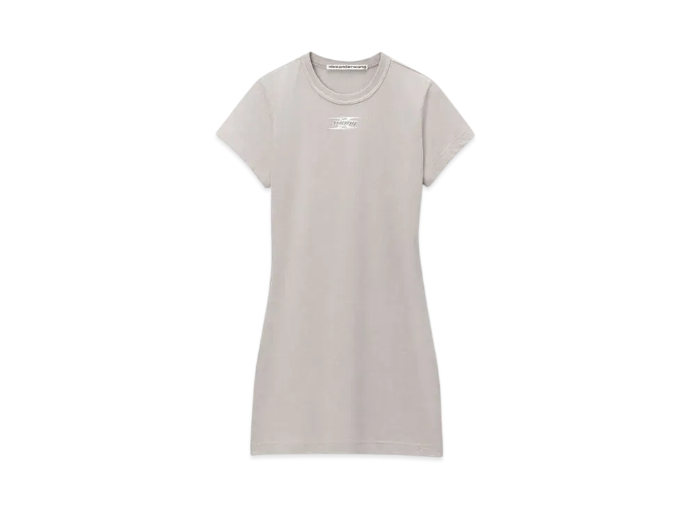Alexander Wang Cotton Blade Logo Embossed Mini Dress "Washed Oyster"
